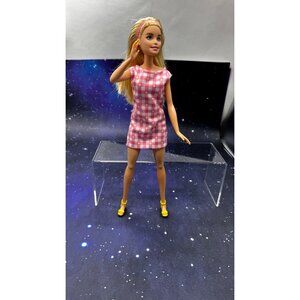 Barbie Doll In Pink Gingham Dress With Headband & Yellow Shoes 11"
